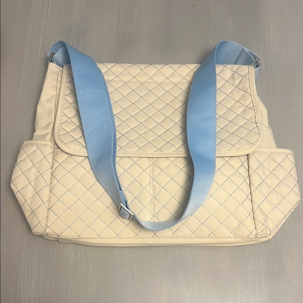 Quilted Cream and Blue Women's Bag Milano series diaper bag